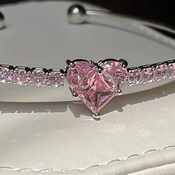 Pink Rhinestone Heart Cuff Bracelet - Image 5