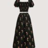 Romantic Casual Sweet Set with Tulip Print Lantern Sleeve Design and Skirt - Image 4