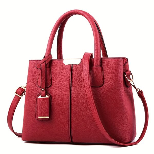 Large Capacity Gray PU Tote Bag - Image 7