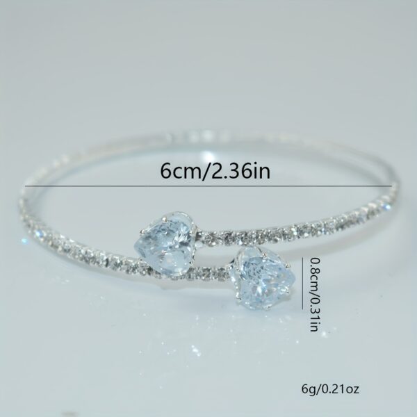 1 pc Elegant Silver-Tone Open-End Heart-Shaped Zirconia Bracelet - Image 4