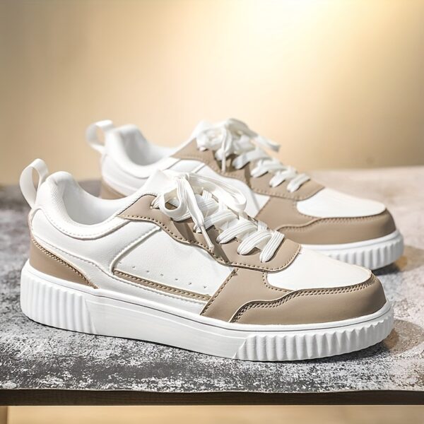 Classic White & Beige Low-Top Casual Sneakers - Image 2