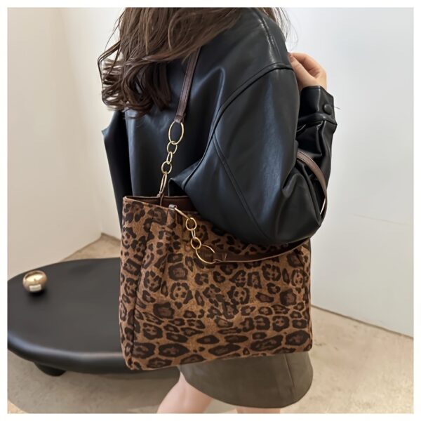 Vintage-Inspired Large Capacity Leopard Print Tote Bag for Women - Image 2