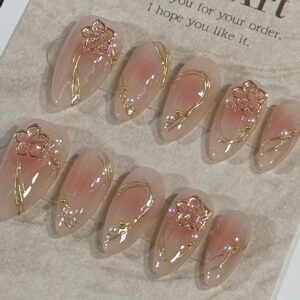 10pcs Of Wearable Nail Art Almond Shaped Handmade Nail Art