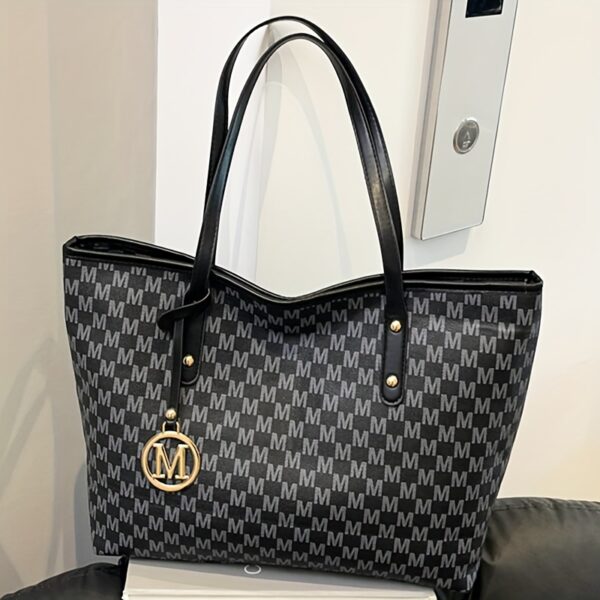 Perfect Lily Women's Vintage Synthetic Leather Tote Bag with Old Flower Pattern & Golden-Tone 'M' Charm - Image 2