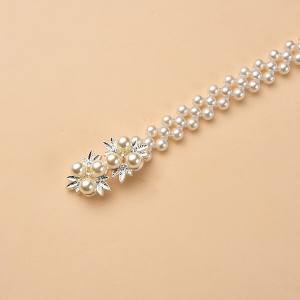 Women'S Stretch Pearl Waist Belt with Alloy Buckle - Image 7