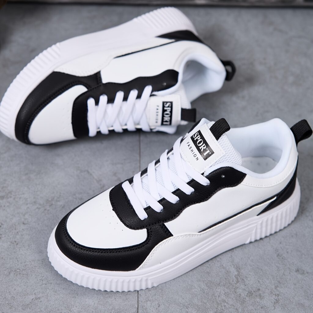 Women,s Trendy Black & White Low-Top Lace-Up Shoes