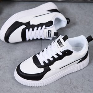 Women,s Trendy Black & White Low-Top Lace-Up Shoes