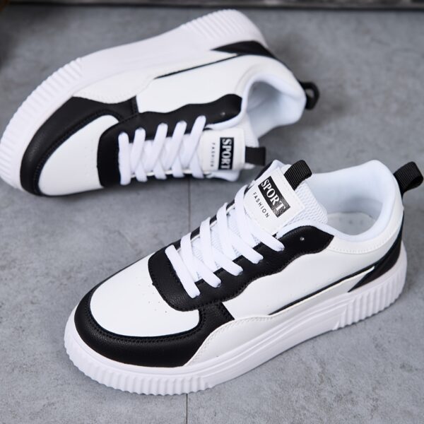 Women,s Trendy Black & White Low-Top Lace-Up Shoes