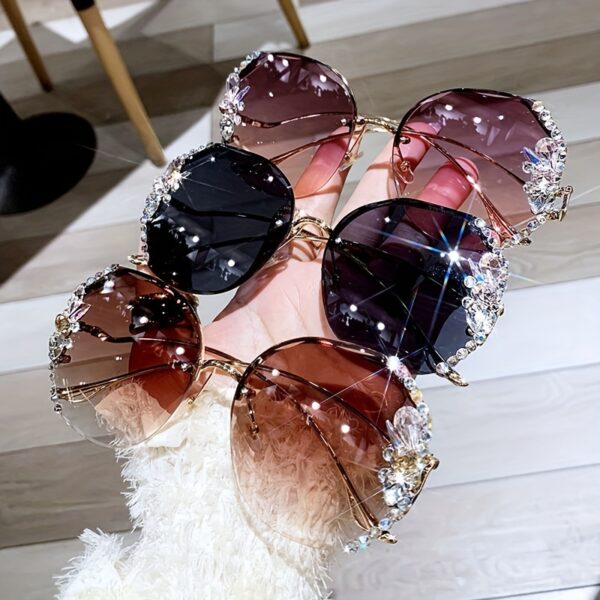 Buy 1 Get 1 Free, 2pcs Rhinestone Glasses, Women's Frameless Gradient Lens, Unique Bent Leg Design - Image 2