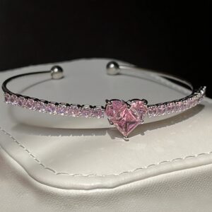 Pink Rhinestone Heart Cuff Bracelet