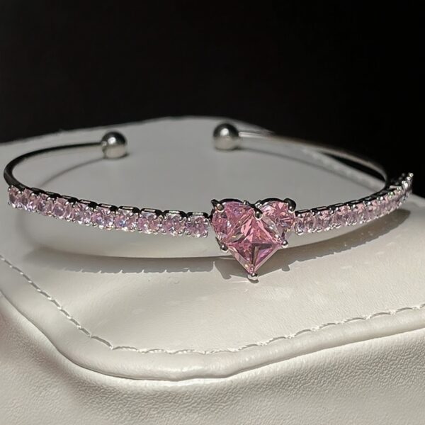 Pink Rhinestone Heart Cuff Bracelet