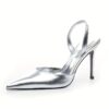 Women's Elegant Pointed Silvery Open Heel Thin High - Image 7