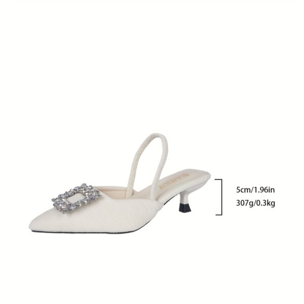 Women's White Rhinestone-Embellished Pointed-Toe Summer Sandals with Adjustable Back Strap - Image 6