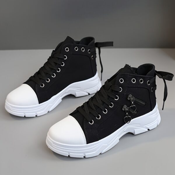 Women'S Platform Sneakers, Zip Detail Lace Up High Top Shoes, Casual All-Match Sports Shoes Plus Size - Image 5