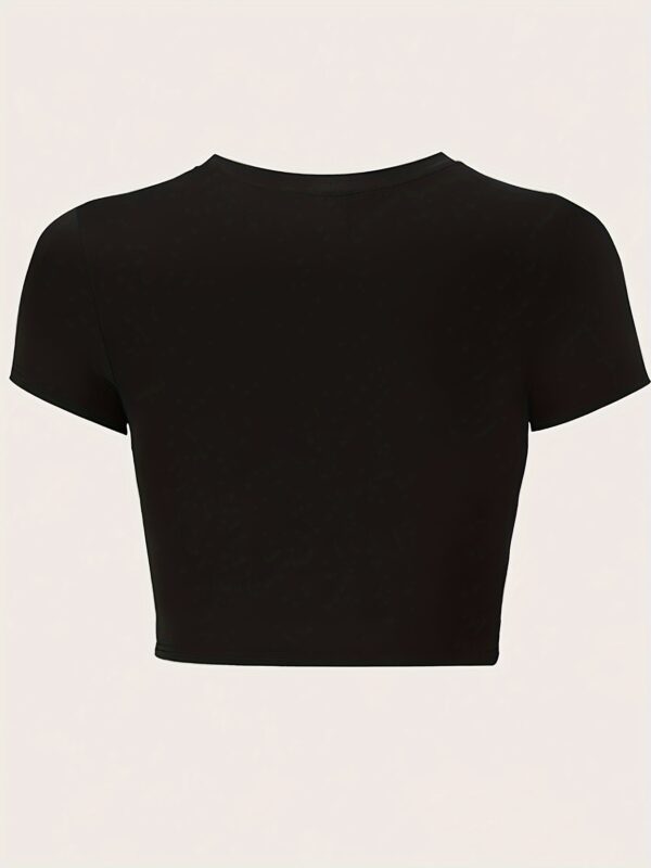 Letter & Bow Print Crew Neck T-shirt - Image 2