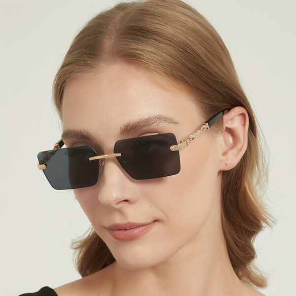 A pair of fashionable glasses with a retro style, featuring rimless leopard print temples and a compact trendy frame - Image 3