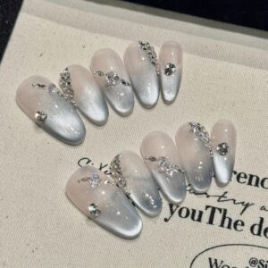 10pcs Luxury French Almond Shape Long Press On Nails