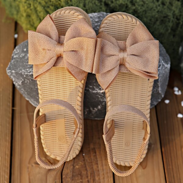 Elegant Women's Mary Jane Flat Sandals with Black Bow Detail - Lightweight Soft Microfiber Slip-On Open-Toe Beach Shoes, Comfortable EVA Sole for Casual & Formal Wear, All-Season Versatile Design, Summer Footwear, Bowadorned Shoes, Breezy Look, Breathable Fabric - Image 11