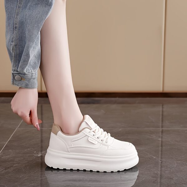 Women's White Low-Top Lace-Up Casual Sneakers with Thick Cushioned TPU Sole - Image 12