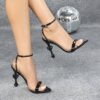Elegant Black Heart-Shaped Stiletto Heeled Sandals for Women - Image 3
