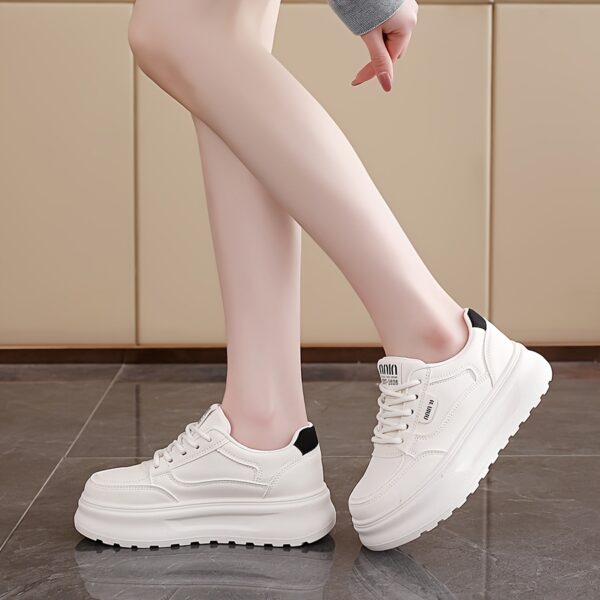 Women's White Low-Top Lace-Up Casual Sneakers with Thick Cushioned TPU Sole - Image 7