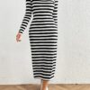 1 Class Glamour: Striped Pattern Slim Long Sleeve Dress - Image 5