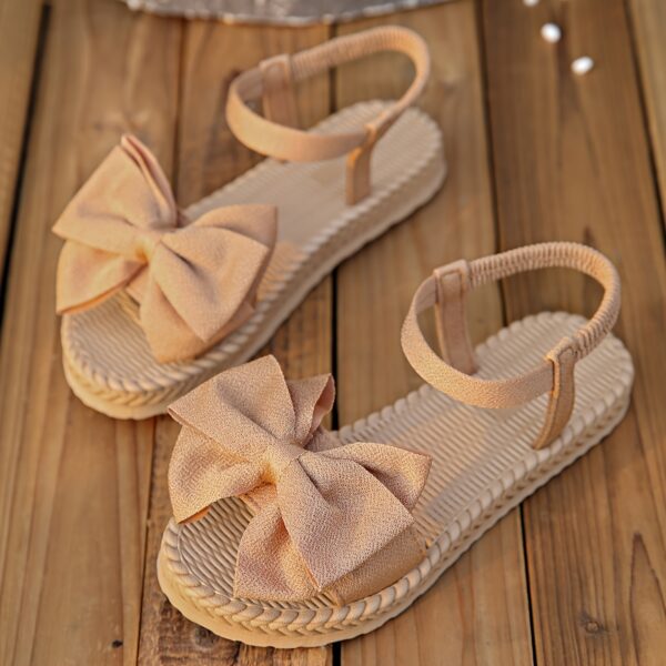 Elegant Women's Mary Jane Flat Sandals with Black Bow Detail - Lightweight Soft Microfiber Slip-On Open-Toe Beach Shoes, Comfortable EVA Sole for Casual & Formal Wear, All-Season Versatile Design, Summer Footwear, Bowadorned Shoes, Breezy Look, Breathable Fabric - Image 9