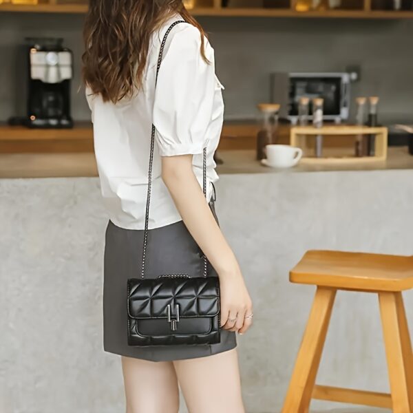 Elegant Black Mini Tartan Crossbody Bag with Adjustable Shoulder Strap - Image 2