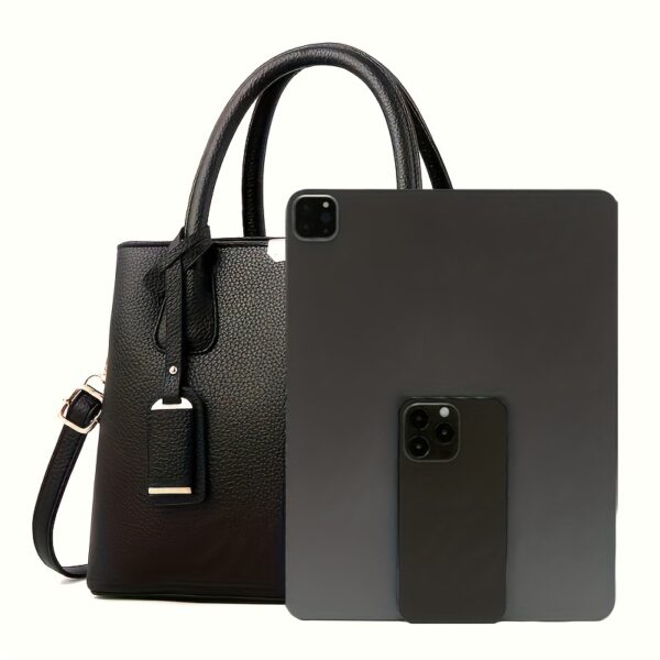 Large Capacity Gray PU Tote Bag - Image 6