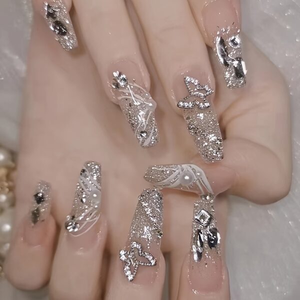 Sparkling Butterfly Long Nails 24pcs Ballet Nails