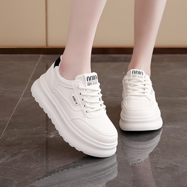 Women's White Low-Top Lace-Up Casual Sneakers with Thick Cushioned TPU Sole - Image 10