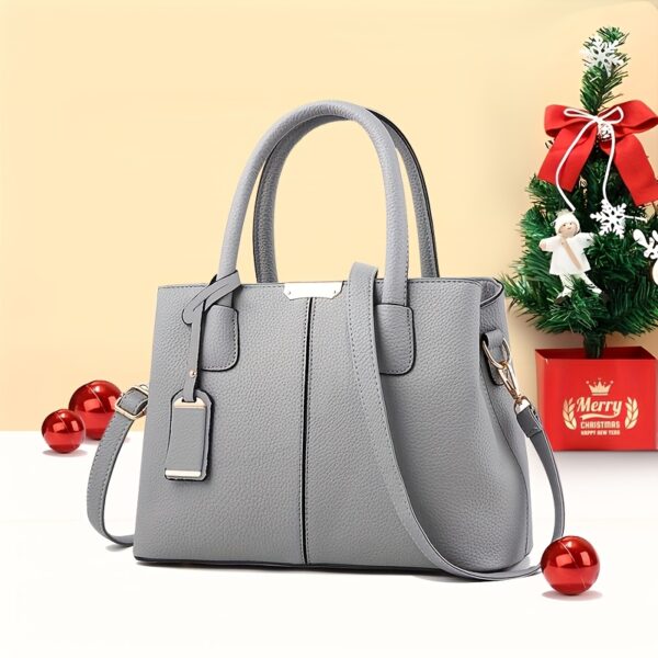 Large Capacity Gray PU Tote Bag - Image 12