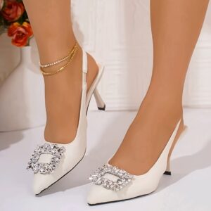 Elegant Women'S Pointed Toe Stiletto Heels with Rhinestone Buckle Strap