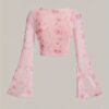 Women's Elegant Floral Print Square Neck Bell Sleeve - Image 2