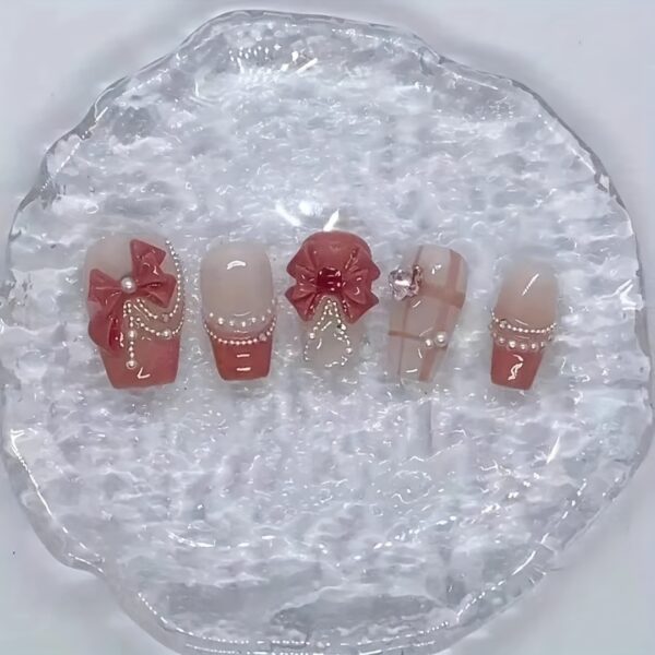 Pink Princess Gradient Butterfly Bow Handcrafted Nails - Image 5