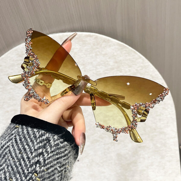 Chic Butterfly-Shaped Rimless Fashion Glasses with Sparkling Rhinestone Accents - Image 2