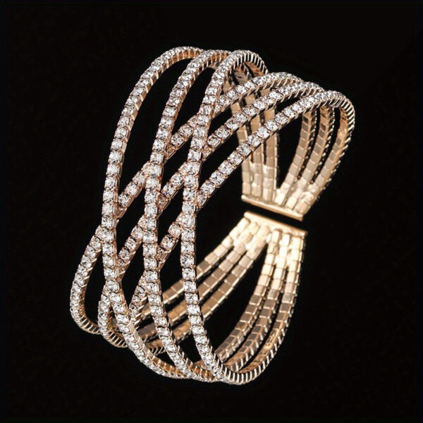 Stylish Six-row Rhinestones Cuff Bracelet - Image 4