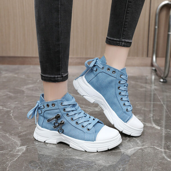 Women'S Platform Sneakers, Zip Detail Lace Up High Top Shoes, Casual All-Match Sports Shoes Plus Size - Image 6
