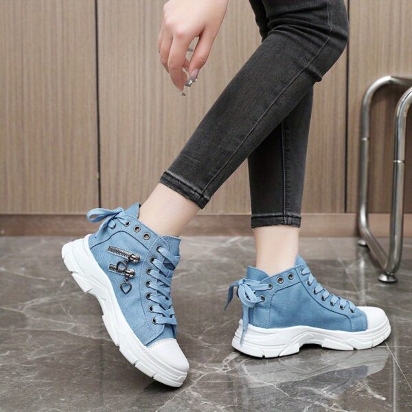 Women'S Platform Sneakers, Zip Detail Lace Up High Top Shoes, Casual All-Match Sports Shoes Plus Size - Image 8