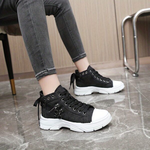Women'S Platform Sneakers, Zip Detail Lace Up High Top Shoes, Casual All-Match Sports Shoes Plus Size - Image 16