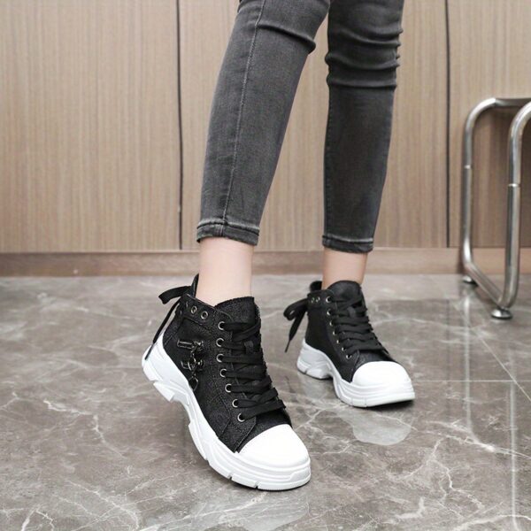 Women'S Platform Sneakers, Zip Detail Lace Up High Top Shoes, Casual All-Match Sports Shoes Plus Size - Image 12