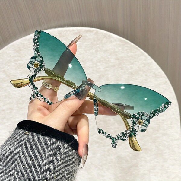 Chic Butterfly-Shaped Rimless Fashion Glasses with Sparkling Rhinestone Accents - Image 10
