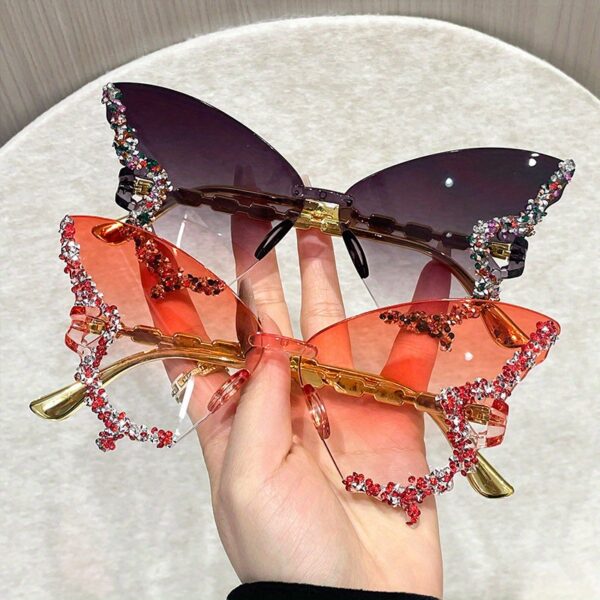 Chic Butterfly-Shaped Rimless Fashion Glasses with Sparkling Rhinestone Accents