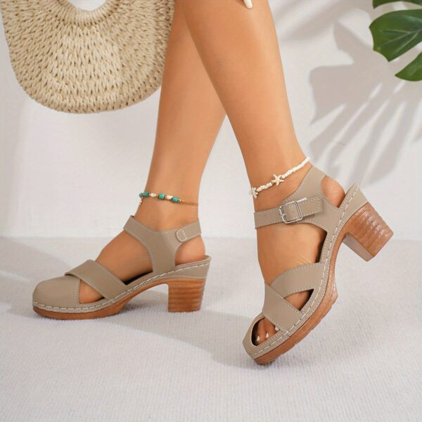 Women's Elegant Comfortable Chunky Heel Sandals with Adjustable Buckle Straps - Image 3