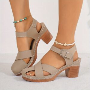 Women's Elegant Comfortable Chunky Heel Sandals with Adjustable Buckle Straps