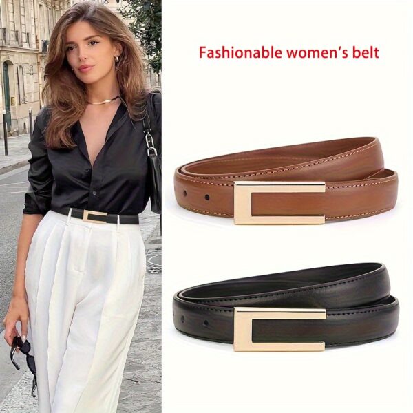 CKIRUV Women's Slim Belt with Golden Clasp - Light Brown & Black, Versatile for Jeans, Suits & Casual Wear, Durable Everyday Accessory for Work, Parties & Outings, Fashion Belts, Party Outfit Essential, Sleek Design, Highquality Finish, Office Attire