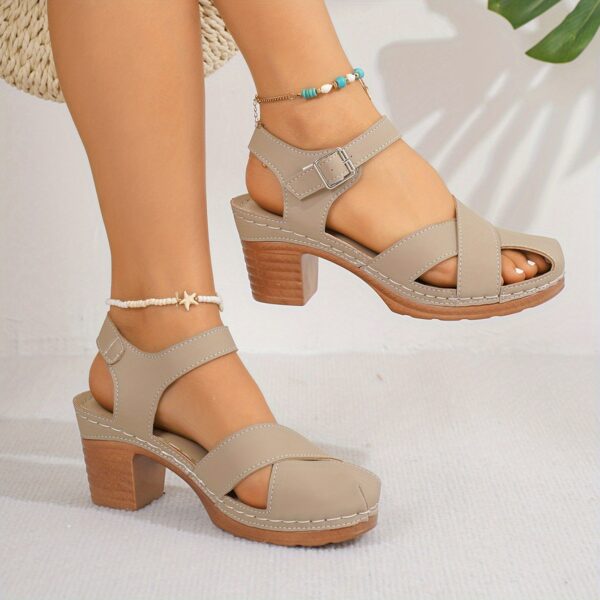 Women's Elegant Comfortable Chunky Heel Sandals with Adjustable Buckle Straps - Image 2