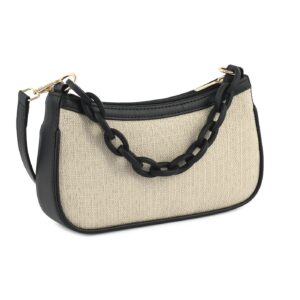 CHAIN ACCENT SHOULDER BAG-BLACK