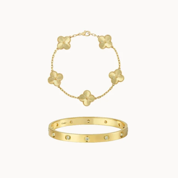Cartier love bangle with golden clover bracelet