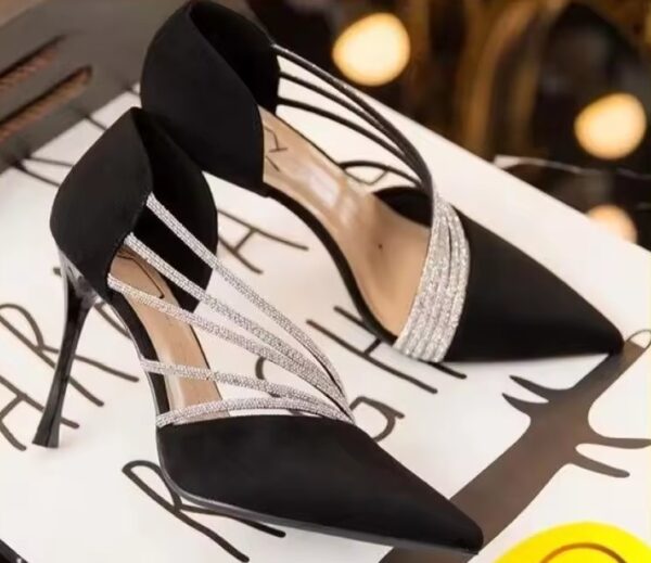 Elegant Fairy Tale Style High Heels With Crystal Rhinestones Diamond Bow Knot Circular Bag - Image 3